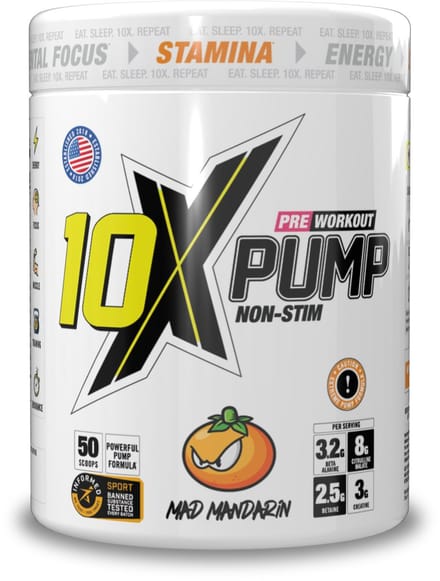 10X - Athletic - PUMP - Stim free - No Caffeine PWO - Mad Mandarin - Manderijn