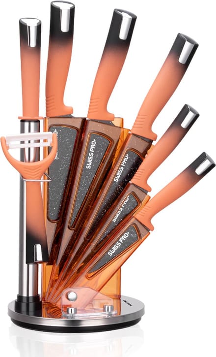 Swiss Pro+  Keukenmessen Set -met standaard- 8-delig - Oranje