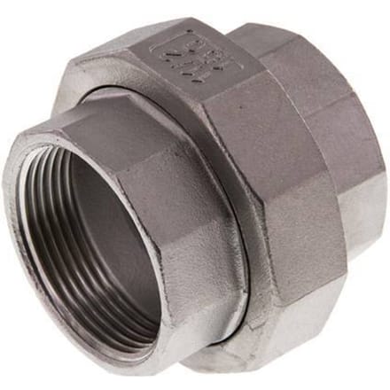 Rechte Aansluiting  Rp1 1/2'' Binnendraad RVS met Vlakke Afdichting PTFE 16bar