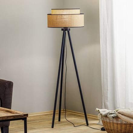 Duolla Vloerlamp Boho, bruin/zwart, textiel/metaal, hoogte 145 cm