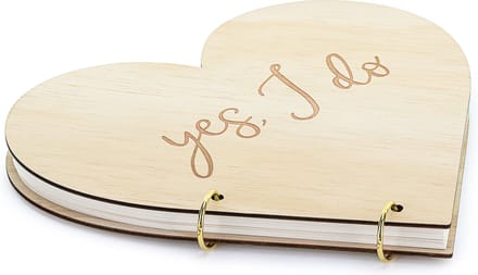 Gastenboek/receptieboek Hart - Bruiloft - hout/goud - 26,5 x 25 cm