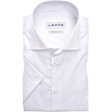 Ledub modern fit overhemd - korte mouw - popeline - wit - Strijkvriendelijk - Boordmaat: 43