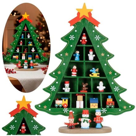 Springos Kerstfiguur - Kerstboom - Kerstversiering - Hout - 28 cm