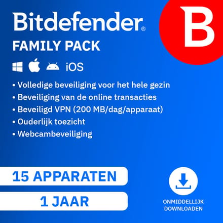 Bitdefender Family Pack - 12 maanden/15 apparaten - Nederlands - Download