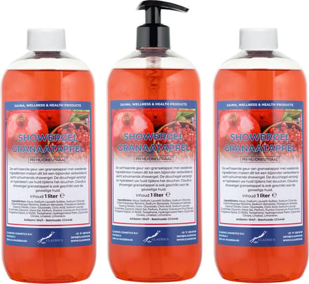 Splashbox Douchegel Granaatappel 1 liter - set van 3 stuks - met gratis pomp - Showergel
