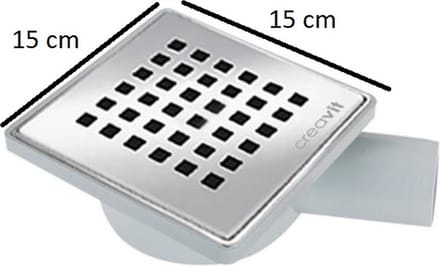 Doucheput PVC met Inox Rooster – Horizontale Uitgang – 15x15 cm – Ø50 mm
