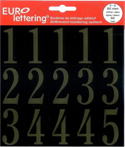 Eurolettering goud op zwart - 50 mm cijfers
