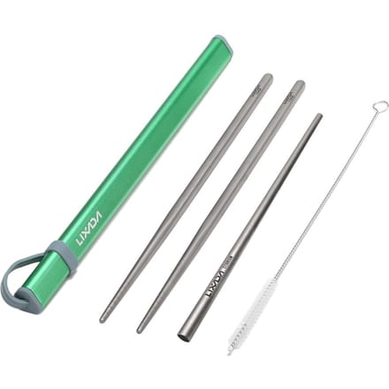 Lixada Camping Bestekset Titanium Eetstokjes Drinkrietje Reinigingsborstel Buiten Wandelen Backpacken Reizen BBQ
