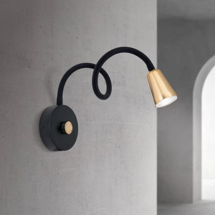ORION Wandlamp Dotty, messingkleurig, flexibele arm, dimmer, GU10