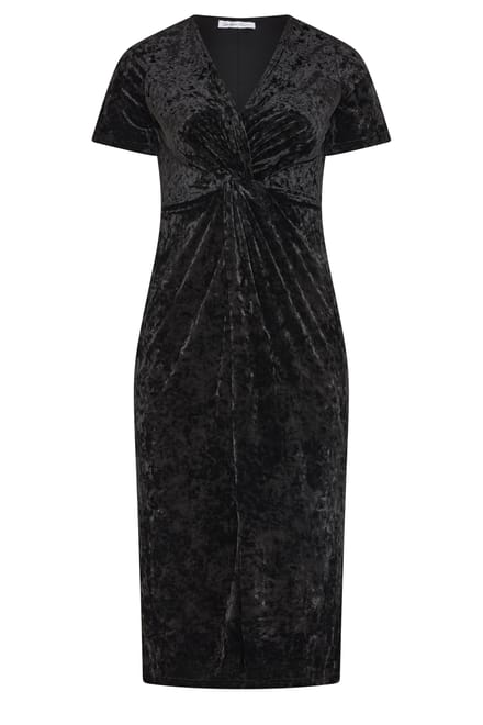 Yours London Zwarte Crushed Fluwelen Knoopjurk Size 48