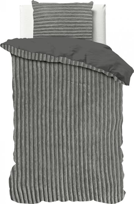 Sleeptime Teddy Rib Dekbedovertrek - 140X200/220 + 1 x kussensloop 60x70 - Grijs