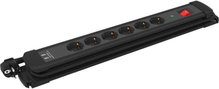 Stekkerdoos - 6 voudig - 2x USB - Aan/uit schakelaar - 2 meter - Zwart - Allteq