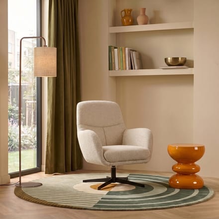 Draaifauteuil Laag Coco - Greige Stoffen Fauteuil - Draaibaar