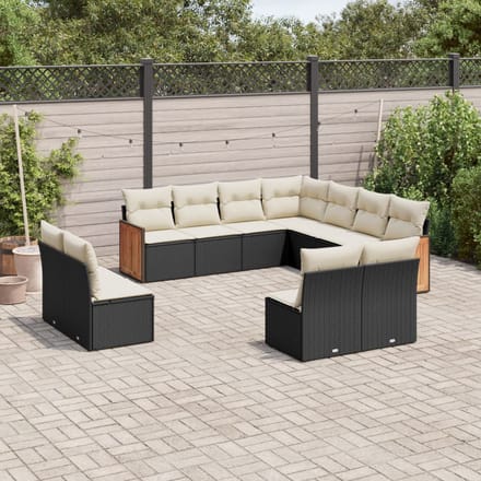 vidaXL - 11-delige - Loungeset - met - kussens - poly - rattan - zwart