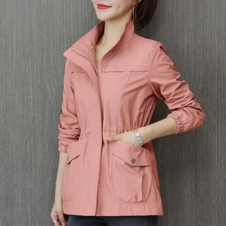 Dubbellaags dames windjack lente herfst korte jas mode plus maat opstaande kraag dames jas M roze