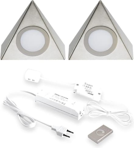 Hera Delta LED set van 2 onderbouw spots met dimmer 24V/15W RVS LVSET2DELDI