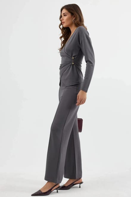 Accessoire Detail Blouse & Broek Twee-Delig Set