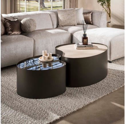 Salontafel Metal organisch set/2 - 3D keramiek travertin