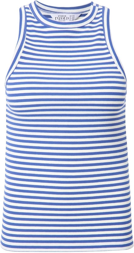 Studio Untold - Dames - Tanktop Slim Shape ribjersey strepen - Hemelsblauw - Maat 42+