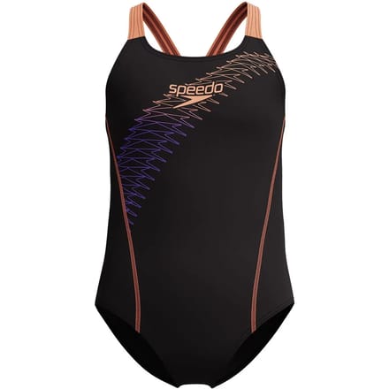 Speedo Medley Logo 1 Piece Meisjes Sportbadpak - Zwart/Oranje