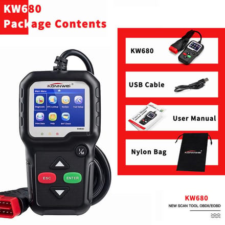 KONNWEI OBDII CAN Diagnosetool Autocodelezer KW680 Motorlampje Scantool OBD II Scanner voor zwart