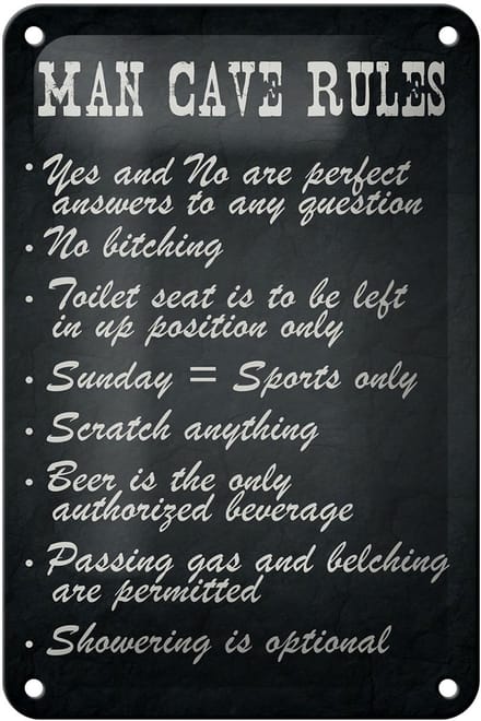 Blechschild Spruch 12x18cm man cave rules Männer Regeln