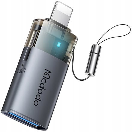 Lightning McDodo OT-7850 Kaartlezer, USB-A (OTG) - microSD, Zwart