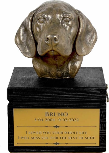 Beagle urn hond met gravure en hondensculptuur, handgemaakt kunstwerk
