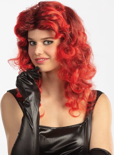 Pruik lange krullen rood/zwart | Breaklight.be