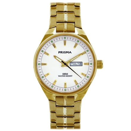 Prisma horloge P.2435 Century goudkleurig off-white dag/datum