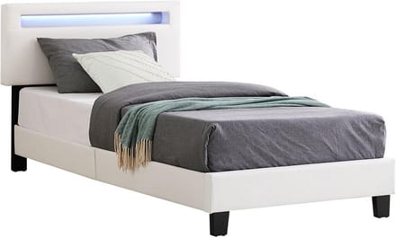 Gestoffeerd bed 90x200 cm met LED-verlichting en verstelbaar hoofdeinde