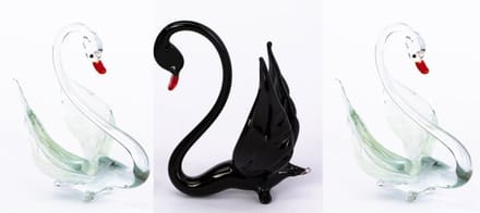 Set van 3 mondgeblazen glazen zwanen - zwaan - glas - handmade