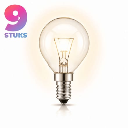 9x Kogel Gloeilamp E14 - 25W - Warm Wit Licht (2700K) - 180 lm - 1 jaar - Dimbaar