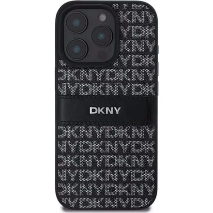 DKNY - Backcover iPhone 16 Pro - Repeat Pattern Tonal Stripe - Zwart