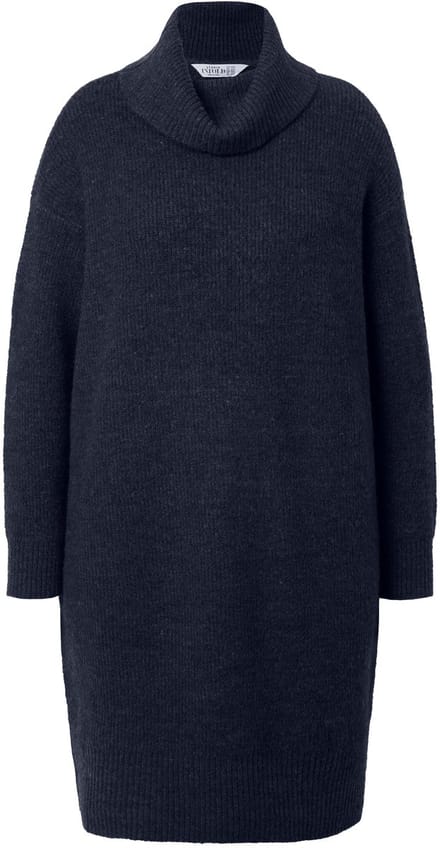 Studio Untold - Dames - Gebreide mini-jurk oversized colkraag lange mouw - Marine - Maat 50+