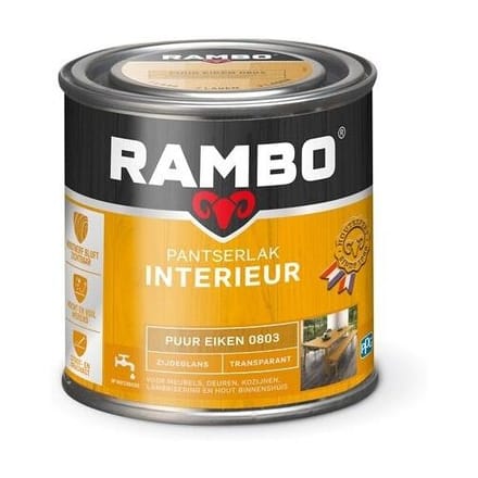 Rambo Pantserlak Interieur - Transparant Zijdeglans - Houtnerf Zichtbaar - Puur Eiken - 0.25L