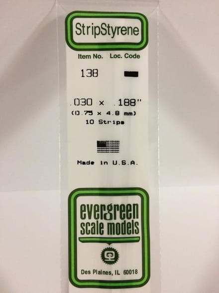 Evergreen Modelbouwdecoratie - 138 Strip 0,8mmX4,8mmX35cm - 10 stuks Styreen