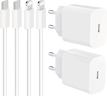 2x Snellaadset 1 Meter - Geschikt voor iPhone - Oplader USB C met Oplaadkabel - 20W USB C Power Adapter Lader Stekker