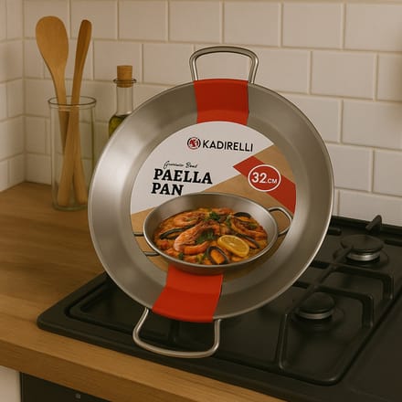 Kadirelli Paella Pan – 32 cm – RVS – Stalen Paellapan met Handgrepen