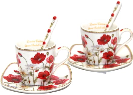 Espresso Kopjes Set met Schotels - 2 stuks - Bone China Porselein