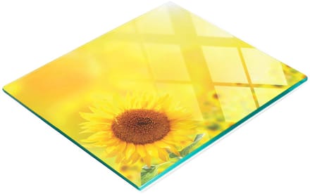 Glazen snijplank met afbeelding van gele zonnebloemen, 60x52 cm