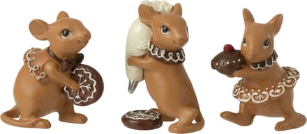 J-Line figuur Muis Kokend - polyresin - bruin - 3 stuks