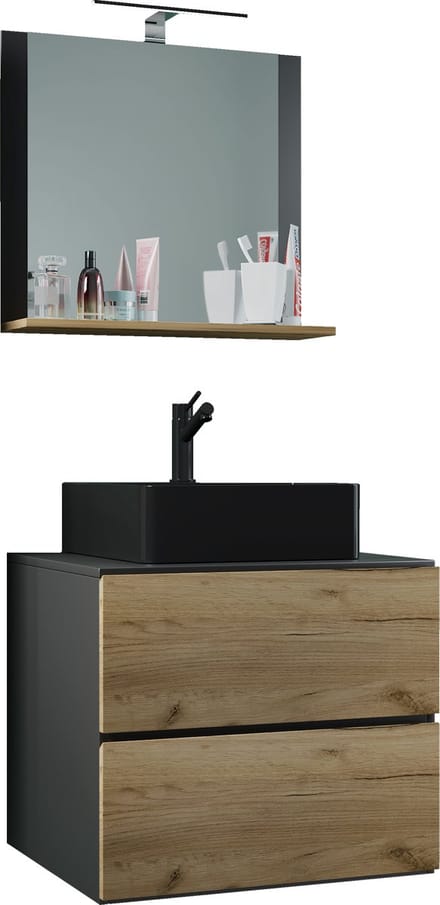 3-delig wastafelmeubel Badmeubelset Wastafel Lendas BL breedte 60 cm M lade