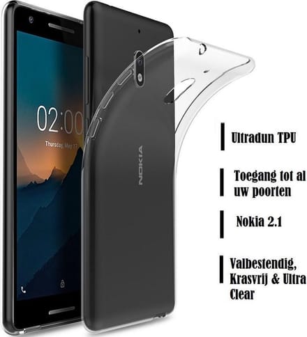 DrPhone Nokia 2.1 TPU Hoesje - Transparant Ultra Dun Premium Soft-Gel Case   Transparant