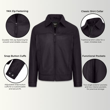Heren Zwart Retro Klassiek Leren Harrington Bikerjack - Drammen