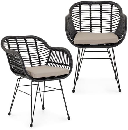 Tuinstoelen PARAMO, set van 2, van polyrotan – zwart/beige