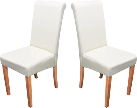 Set van 2 eetkamerstoelen Keukenstoel Novara II, leer ~ crème, lichtgekleurde poten