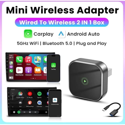 2-in-1 Draadloze CarPlay Bekabeld naar Draadloos Android Auto Adapter Mini Slimme AI Box Type-C USB Plug and Play