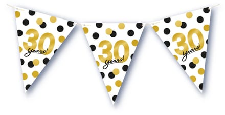 BTH – 30 Jaar Vlaggenlijn – Wit-Zwart-Goud – 6 m Verjaardag Decor – 30 Jaar Celebration Feest Versiering – Slinger