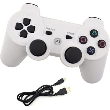Manette Ps3 Dualshock sans avec Fil Double Vibration 6 Axes(Sixaxis) pour PS3 Manette (Blanc) wit